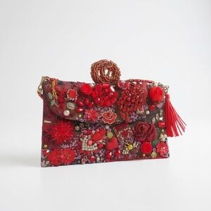 Embellished Red Floral Clutch/Crossbody bag.
